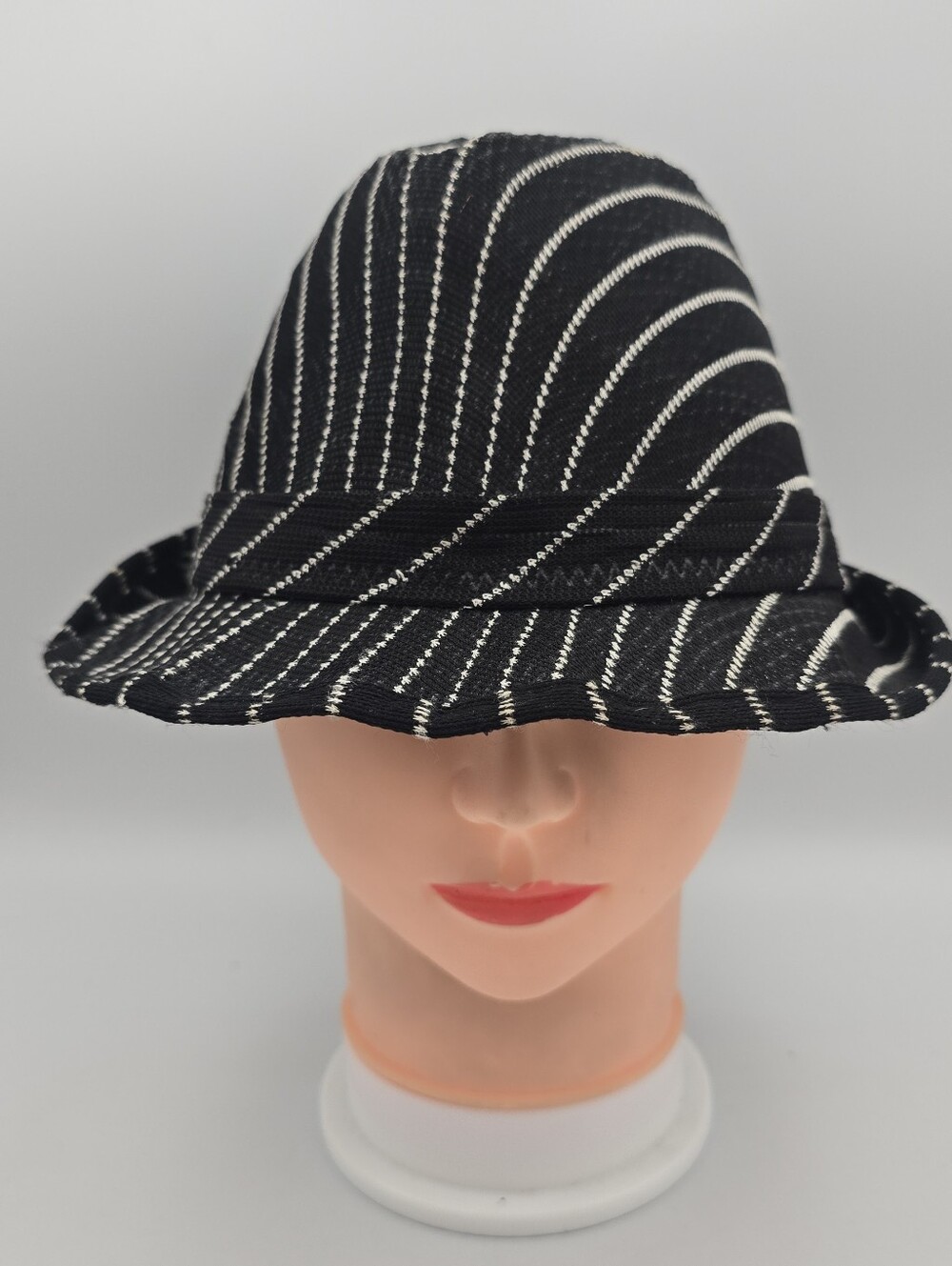 Women's Lightweight Black & White Striped Fedora Trilby Hat